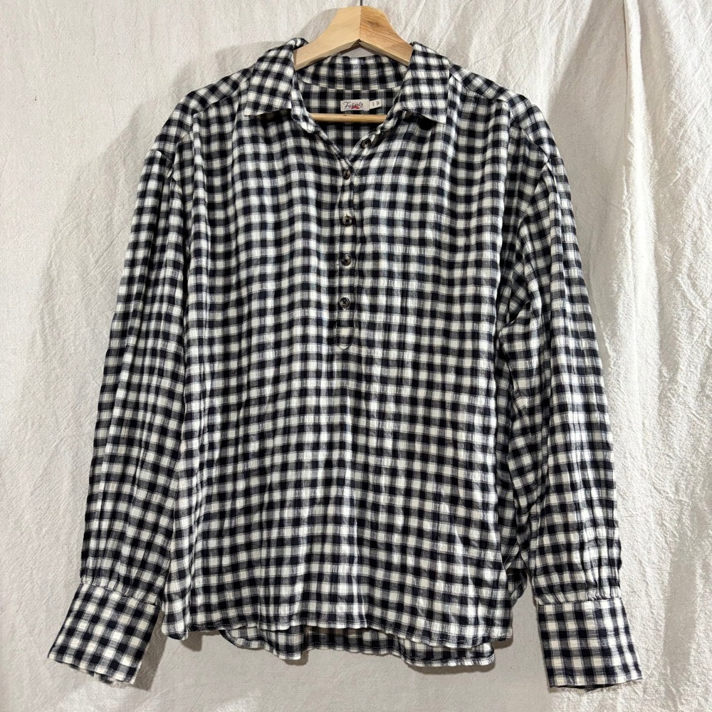 Faherty Brand Gingham Organic Cotton Blend Popover Shirt Black White Medium